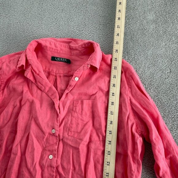 Lauren Ralph Lauren Womens Pink Linen Button-Up Shirt M 5401 - Picture 5 of 9